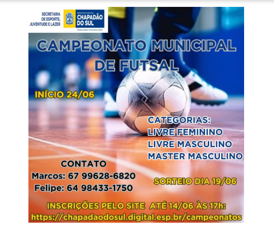 Imagem de compartilhamento para o artigo Campeonato Municipal de Futsal começa dia 24 de junho em Chapadão do Sul da MS Todo dia